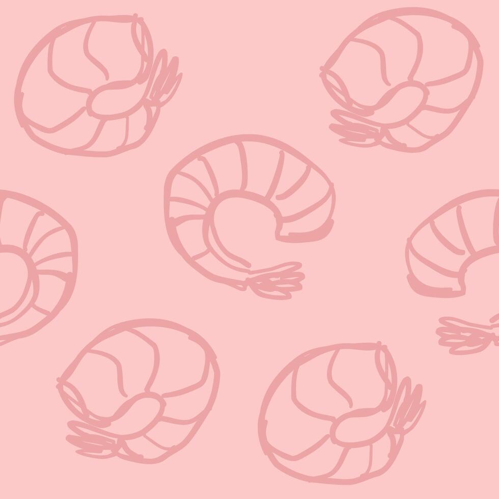 Pattern with doodle shrimps. Cuisine, menu, seafood. illustration for design. vector