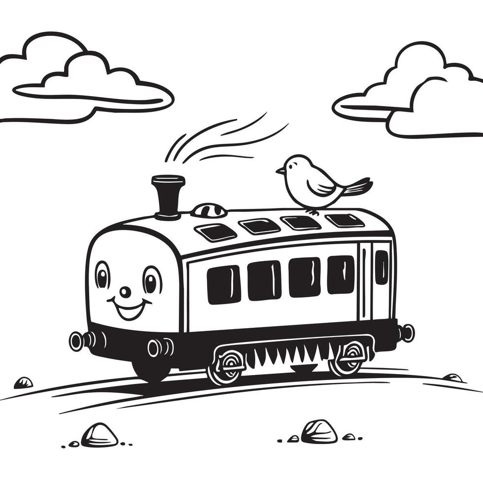 The train is designed with a playful and cartoonish style, perfect for children's projects, educational materials, or storybooks. vector