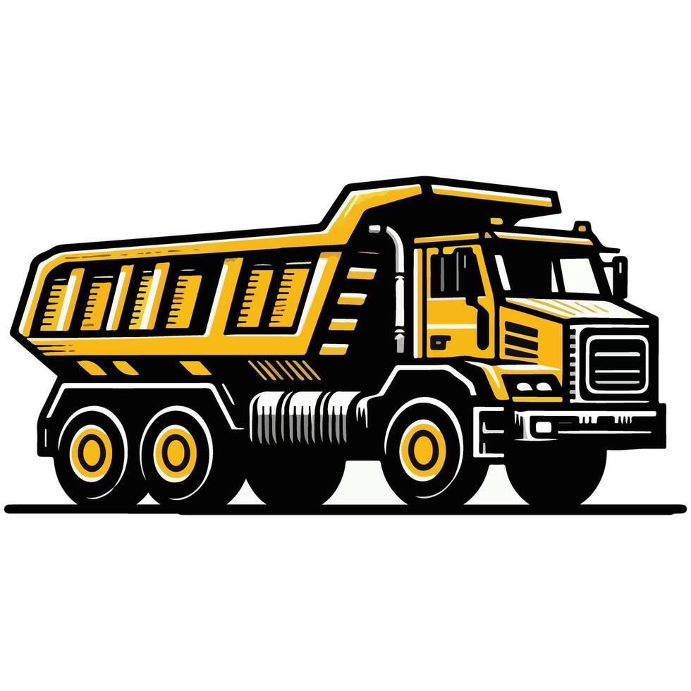 A yellow dump truck on a white background vector