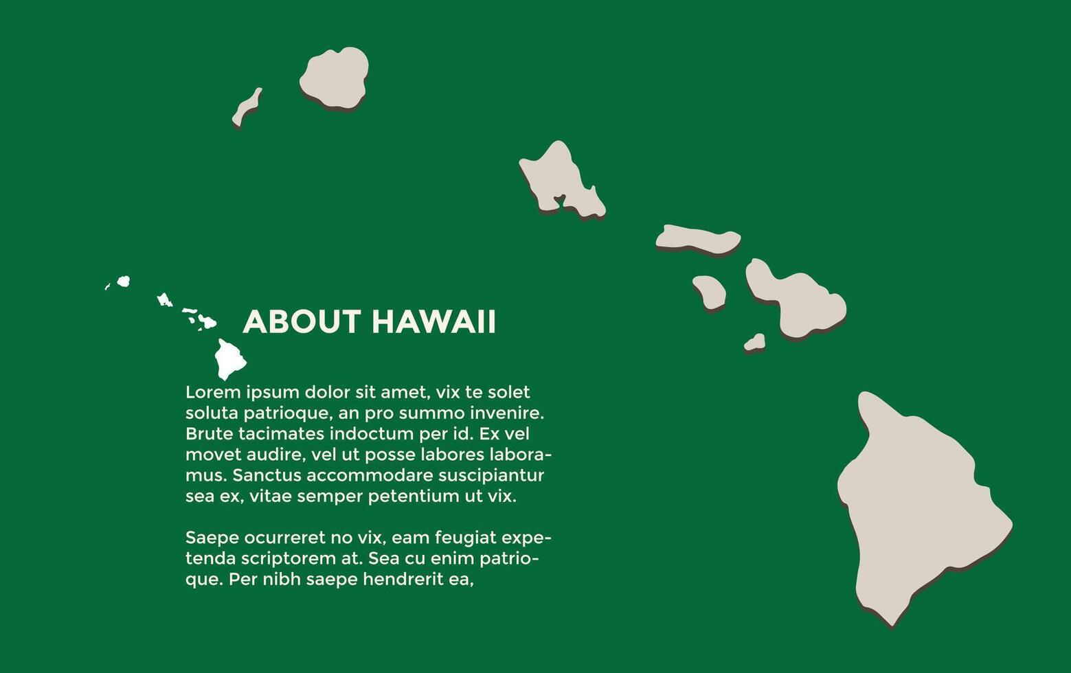 Hawaiian island infographic map with green colour and with about Hawaiian island vector