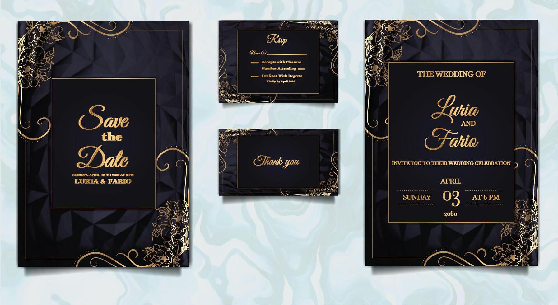 luxury elegant wedding invitation card design set vector