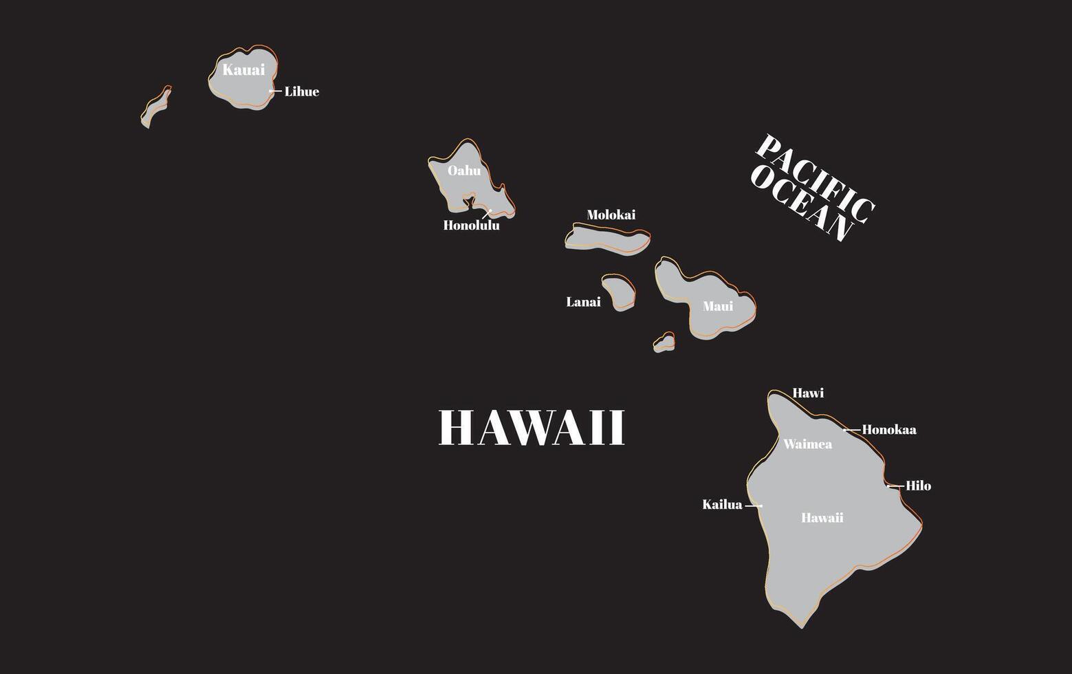 Hawaiian island infographic map with french grey and black vector