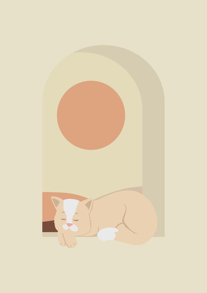 Cat sleeping on the window illustration. Cat life concept, 2d illustration vector