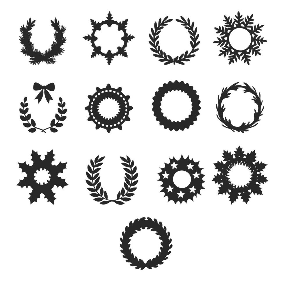 christmas wreaths silhouette icon set for flat design elements vector