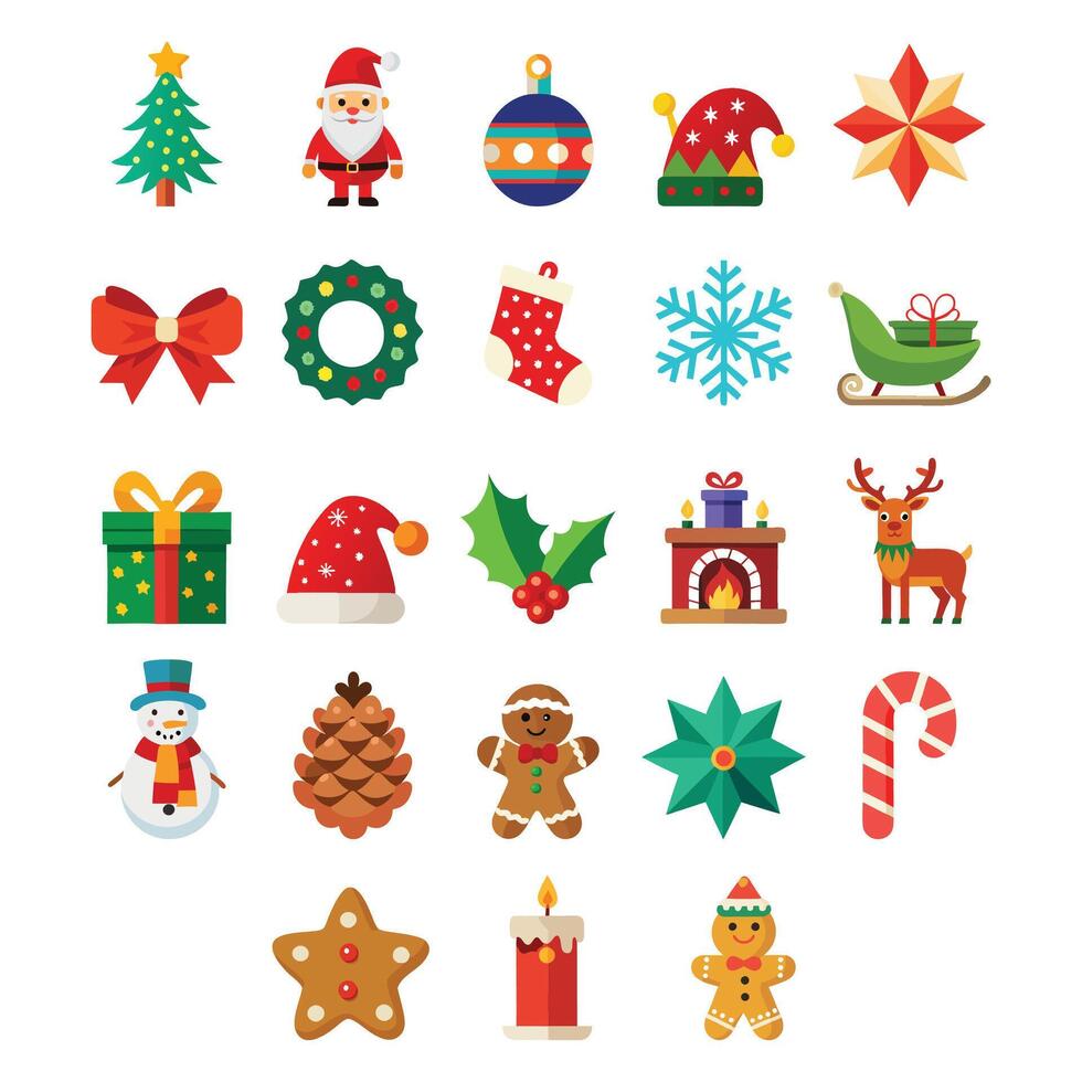 set of christmas decoration elements for flat design vector