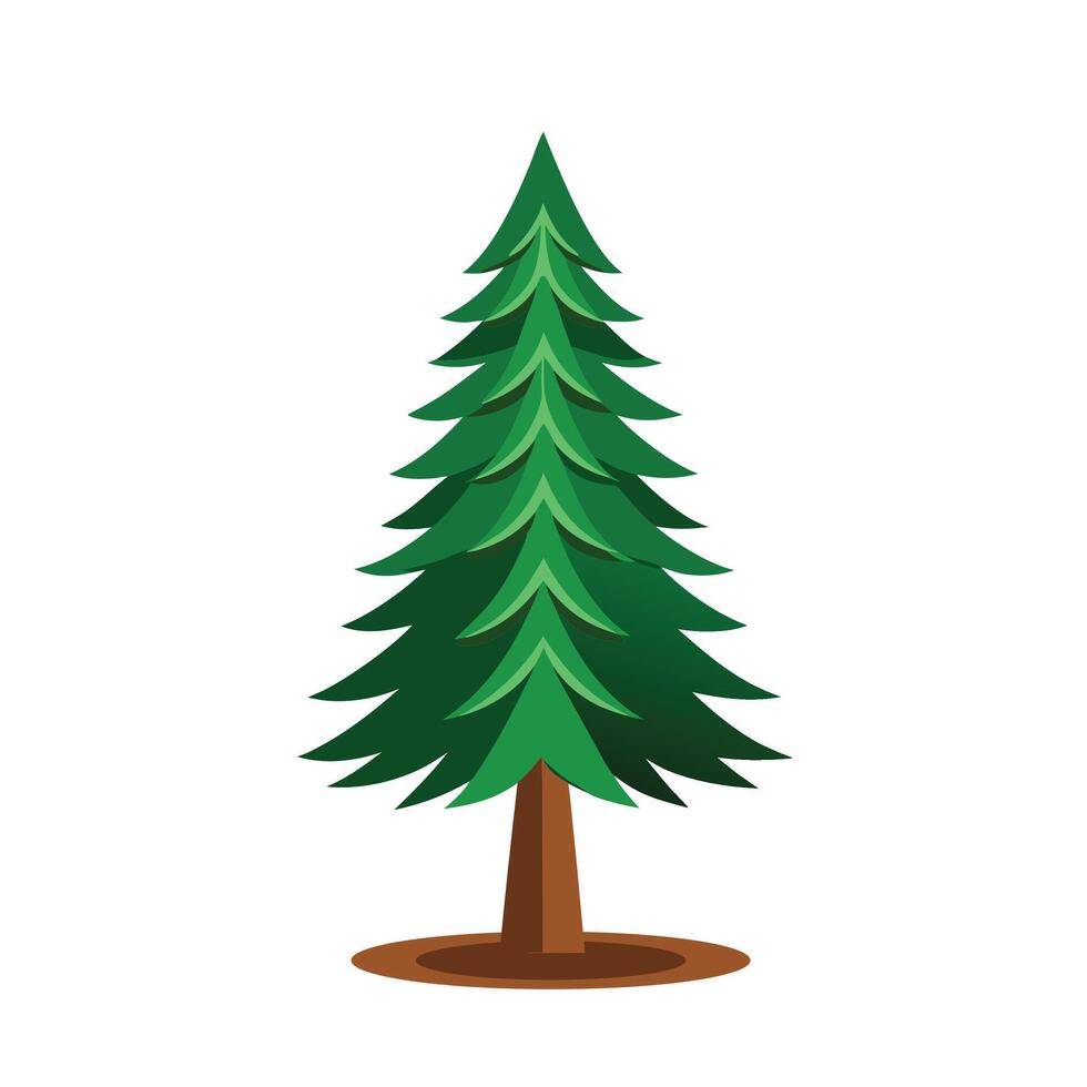 pine tree illustration with leaves for flat design vector