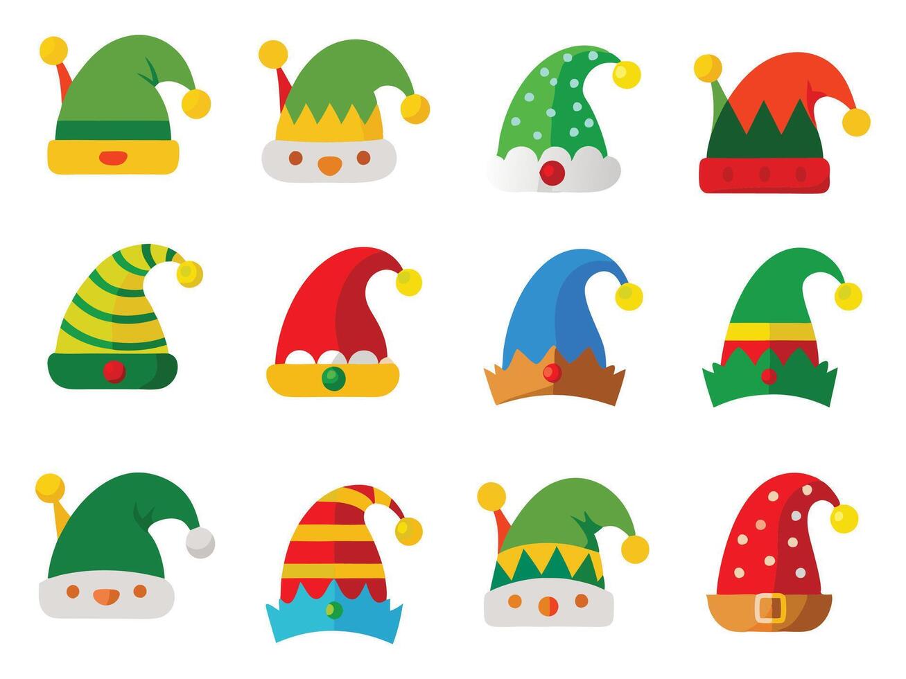 christmas elf hat icon set for flat design elements with different colors vector