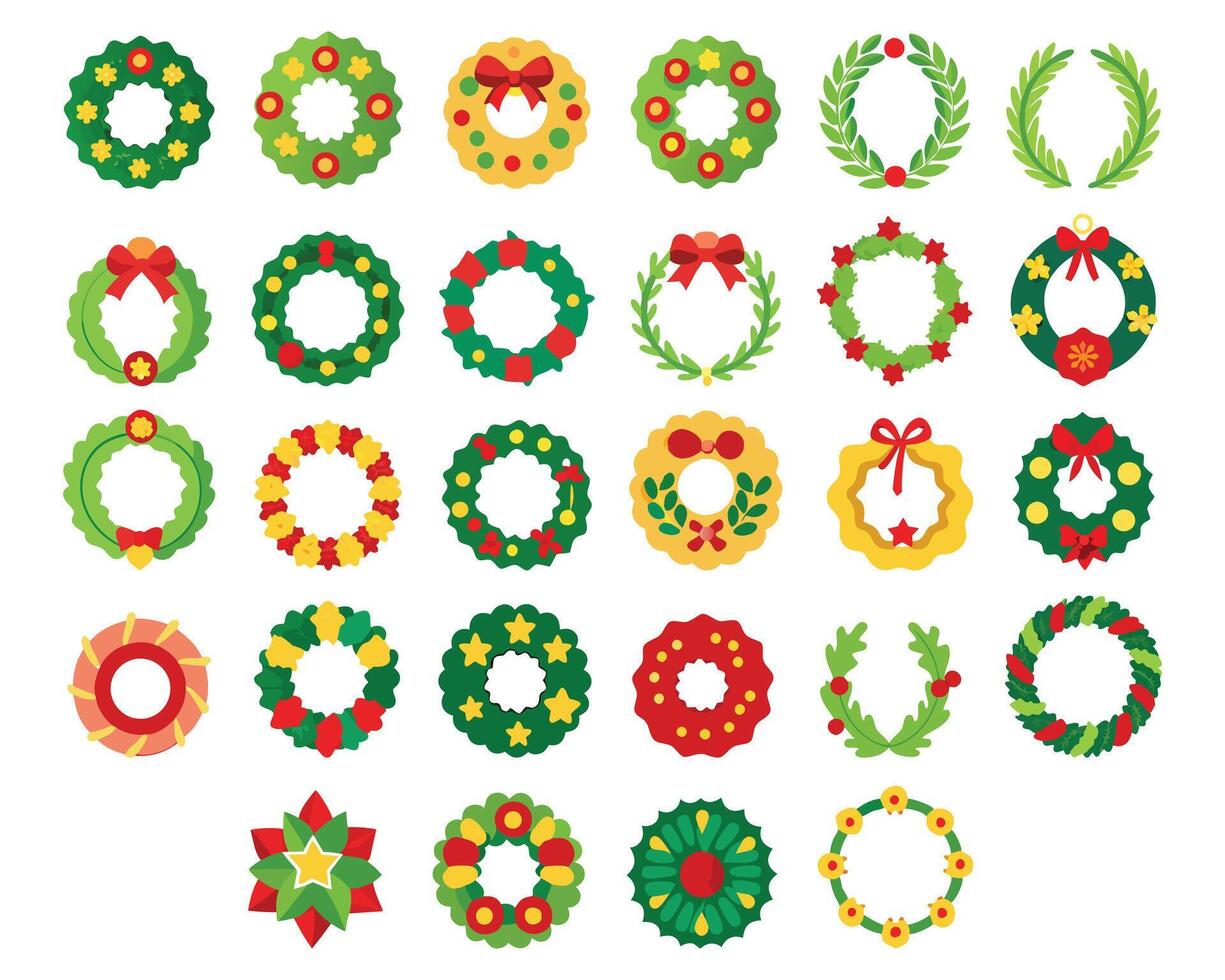 christmas wreaths icon set for flat design elements vector