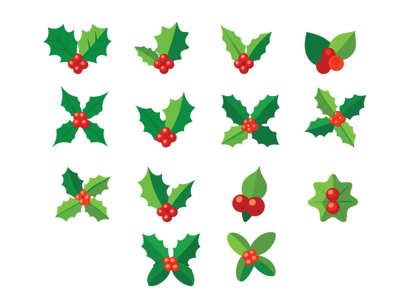 christmas holly leaves icon set for flat design elements vector