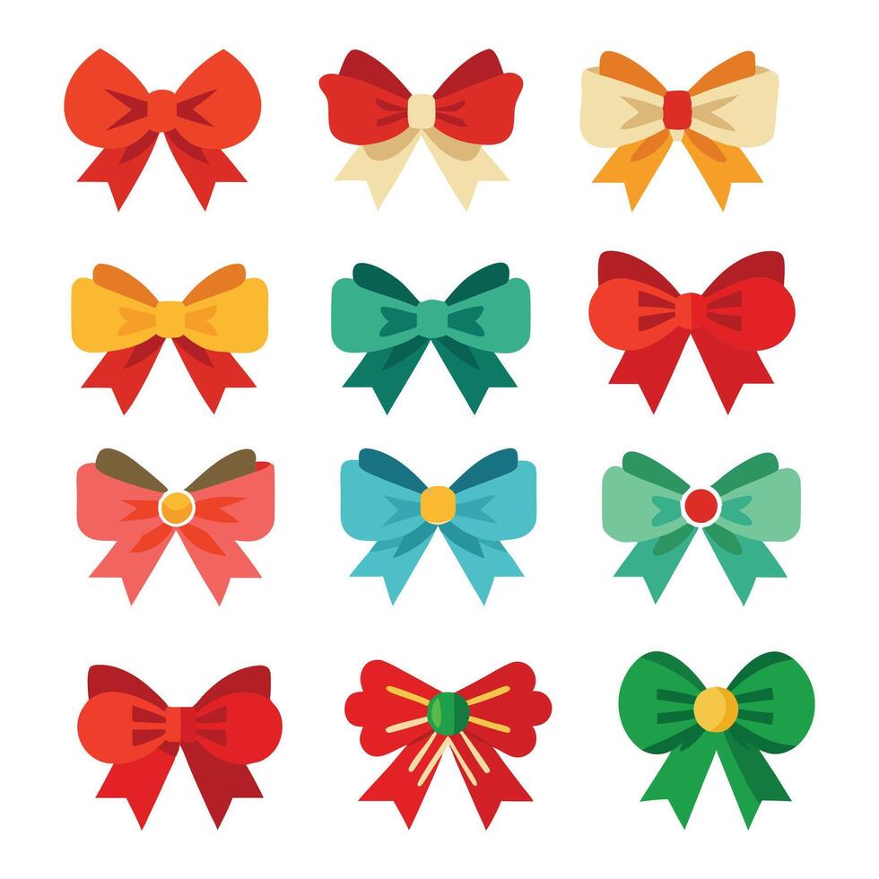 christmas bows icon set for flat design elements with different colors vector