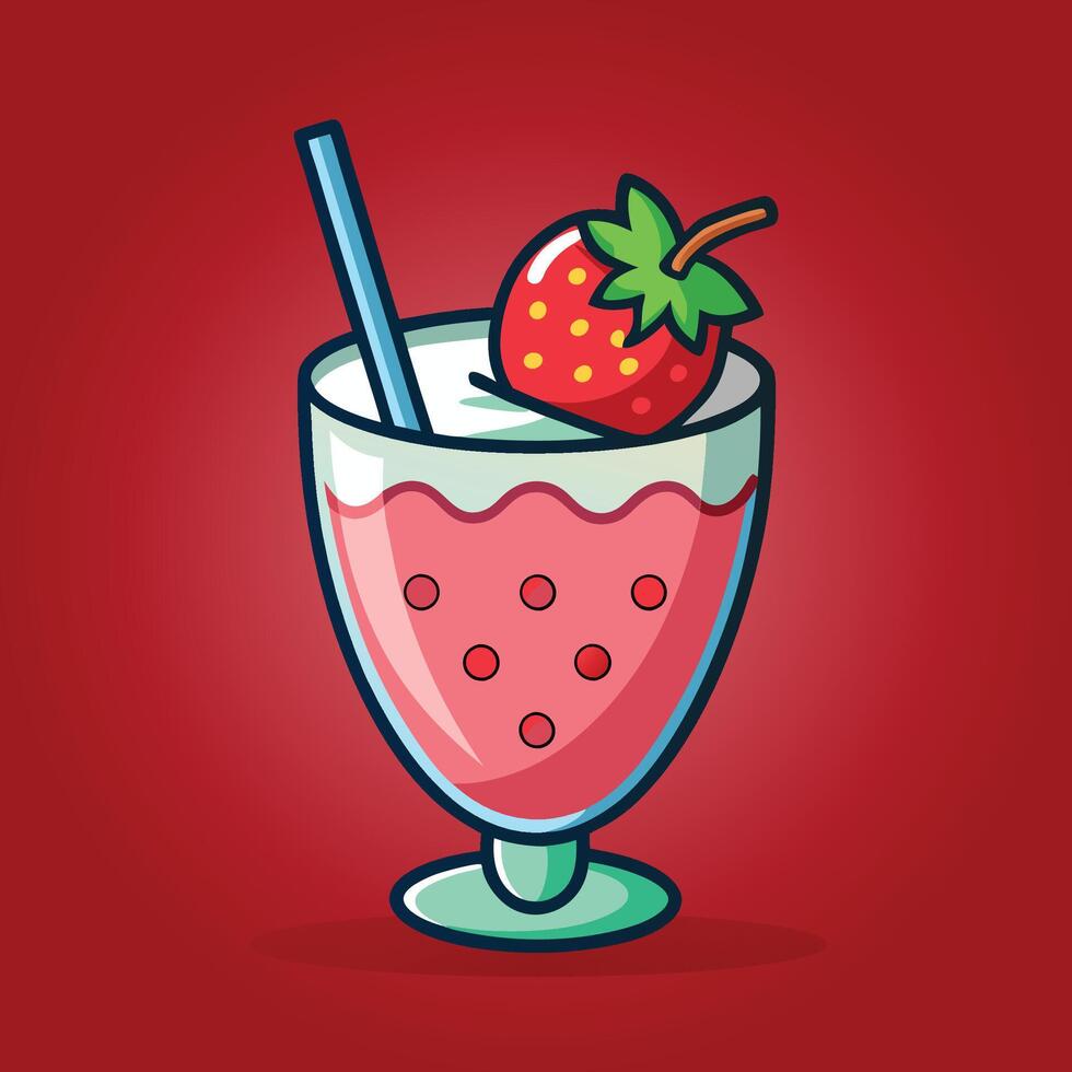 Strawberry juice in a glass cup with Strawberry illustration for design vector