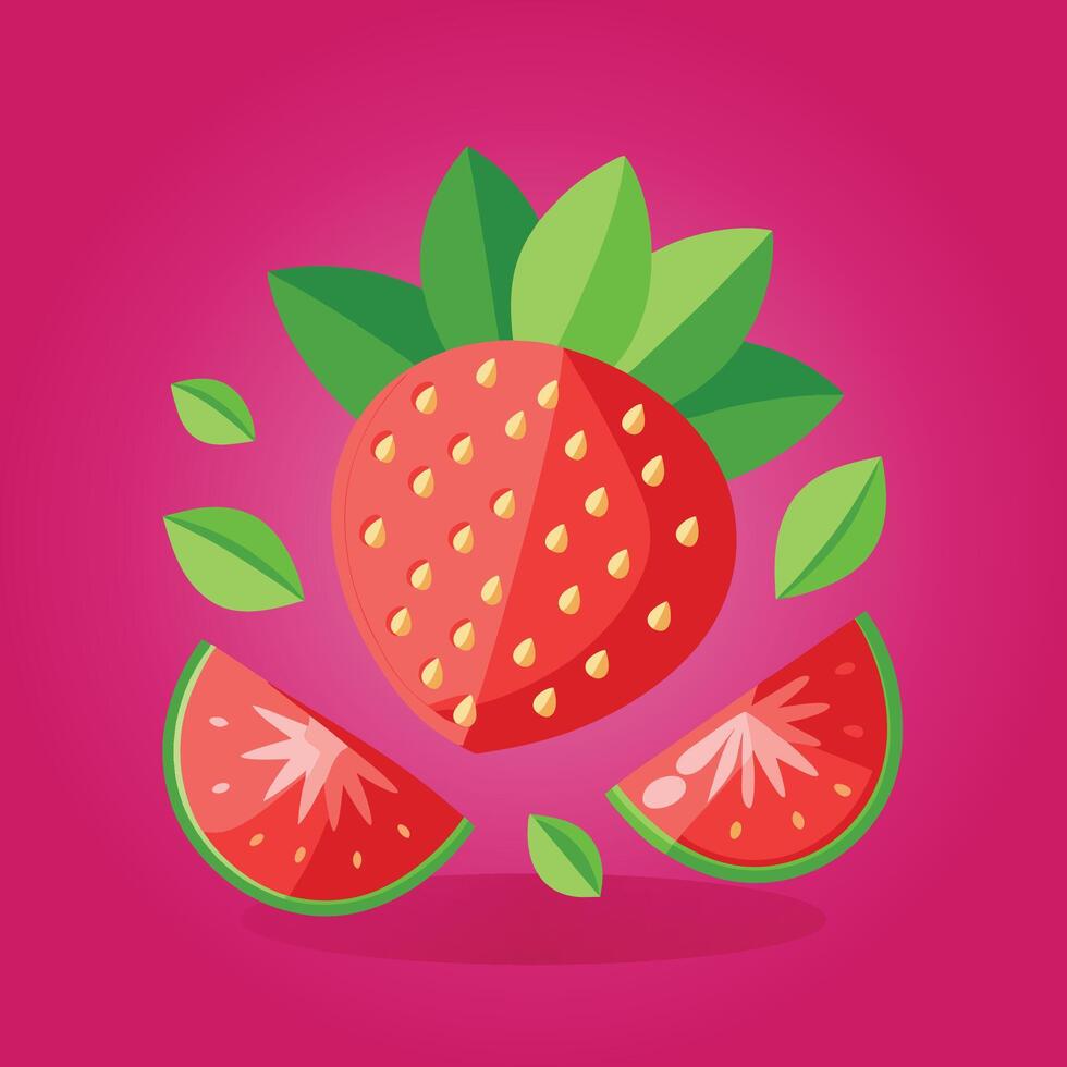 Fresh Strawberry with strawberries slice flat illustration for design vector