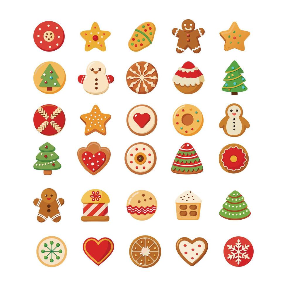 christmas cookies icon set for flat design elements with different colors vector