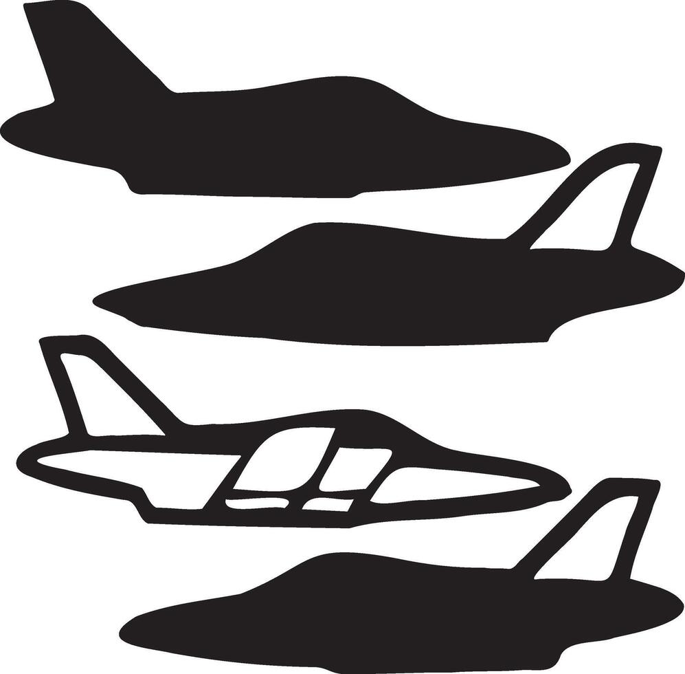 Set of 4 military jet fighter silhouettes black vector