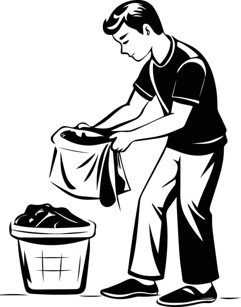 A glyph illustration showing a man doing laundry vector