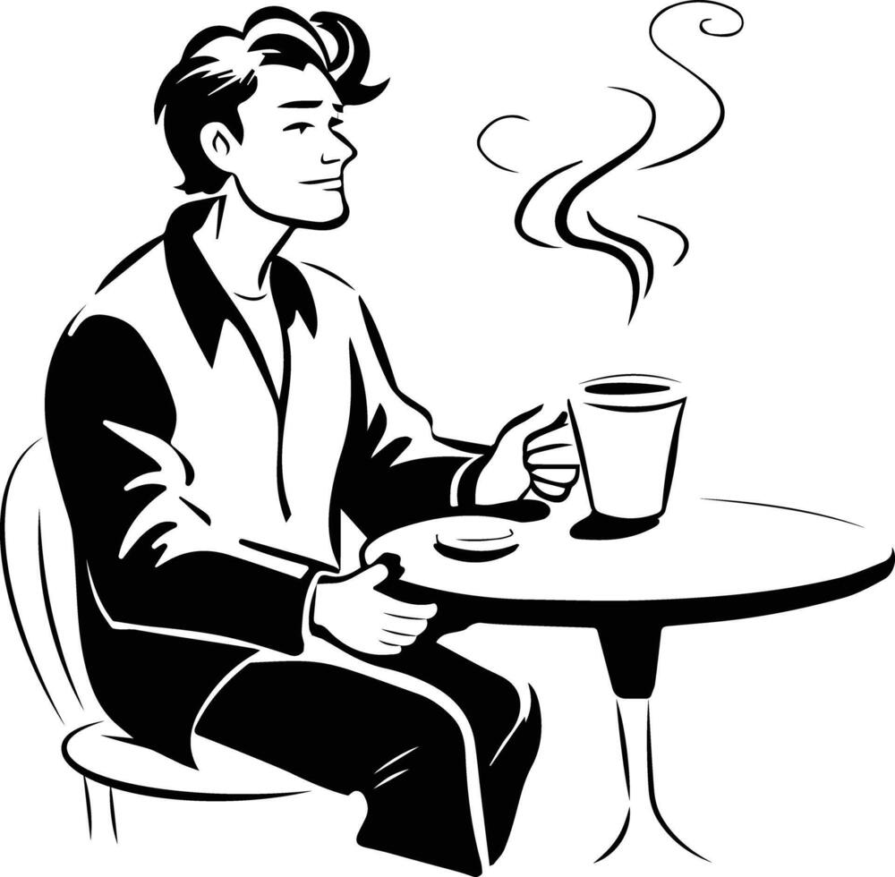 Relaxing man drinking coffee, hand drawn illustration vector