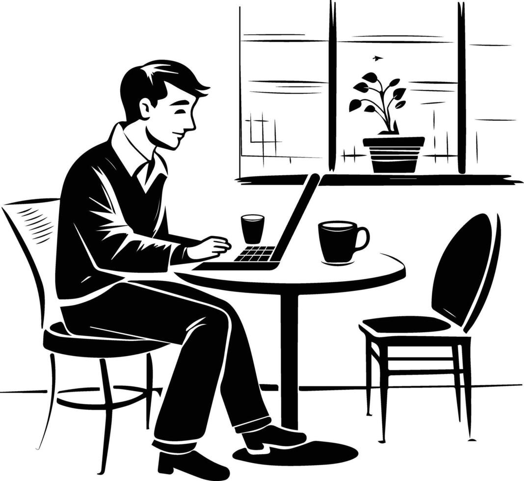 A glyph style illustration of remote work from home vector