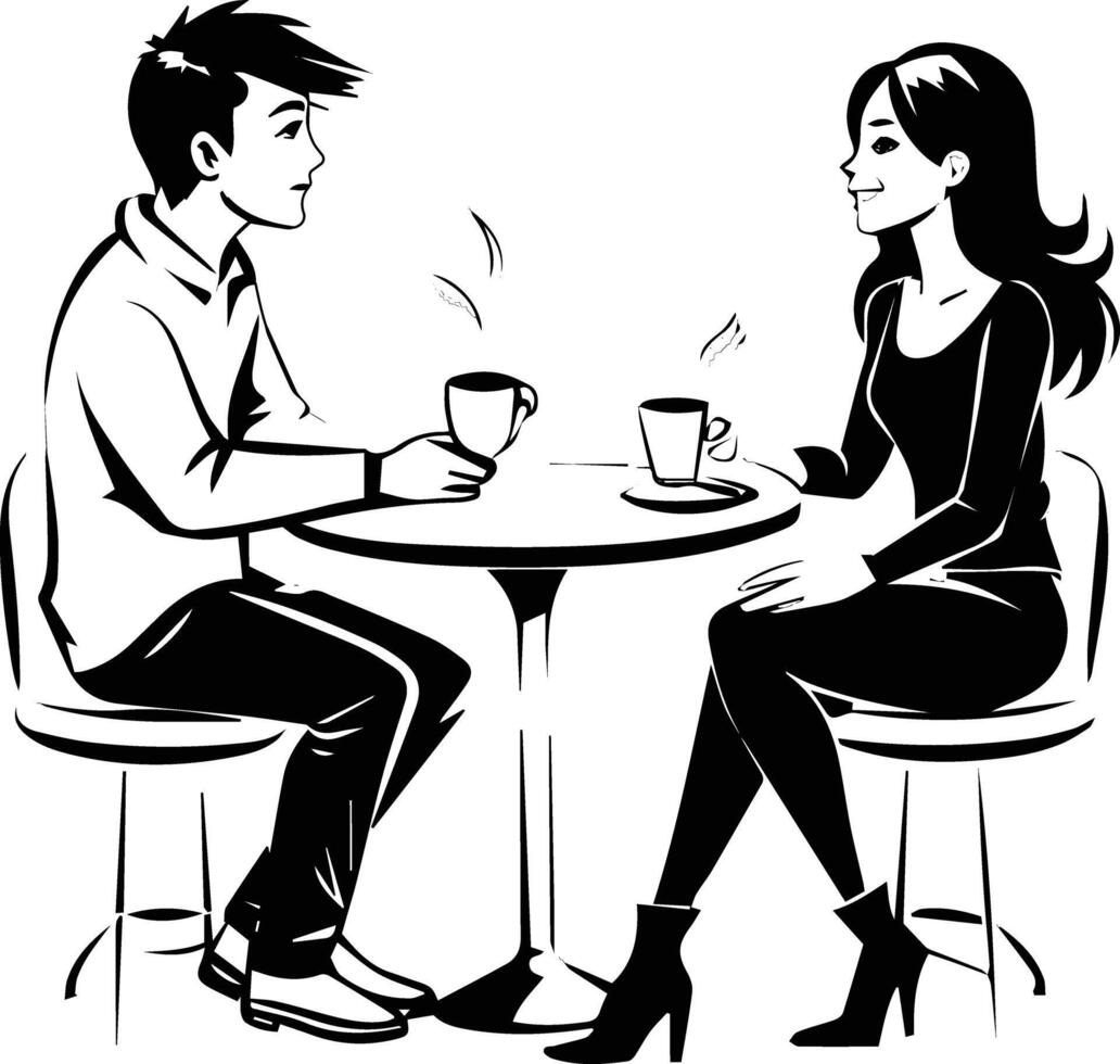 Couple on a coffee date hand drawn illustration vector