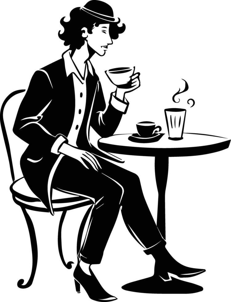 A hand drawn illustration showing a person enjoying coffee vector