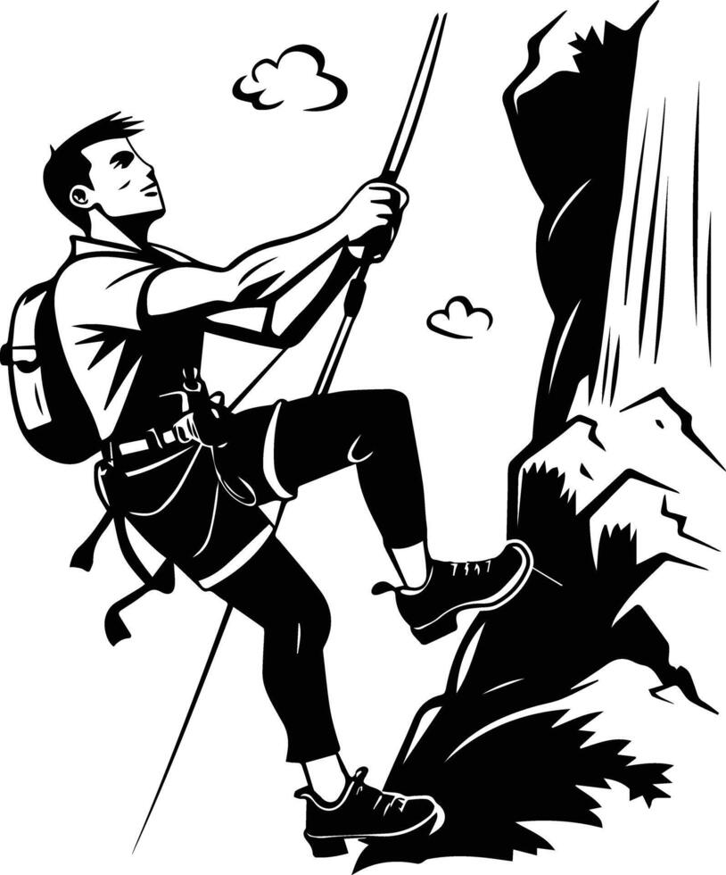 A hand drawn style illustration of rock climbing vector