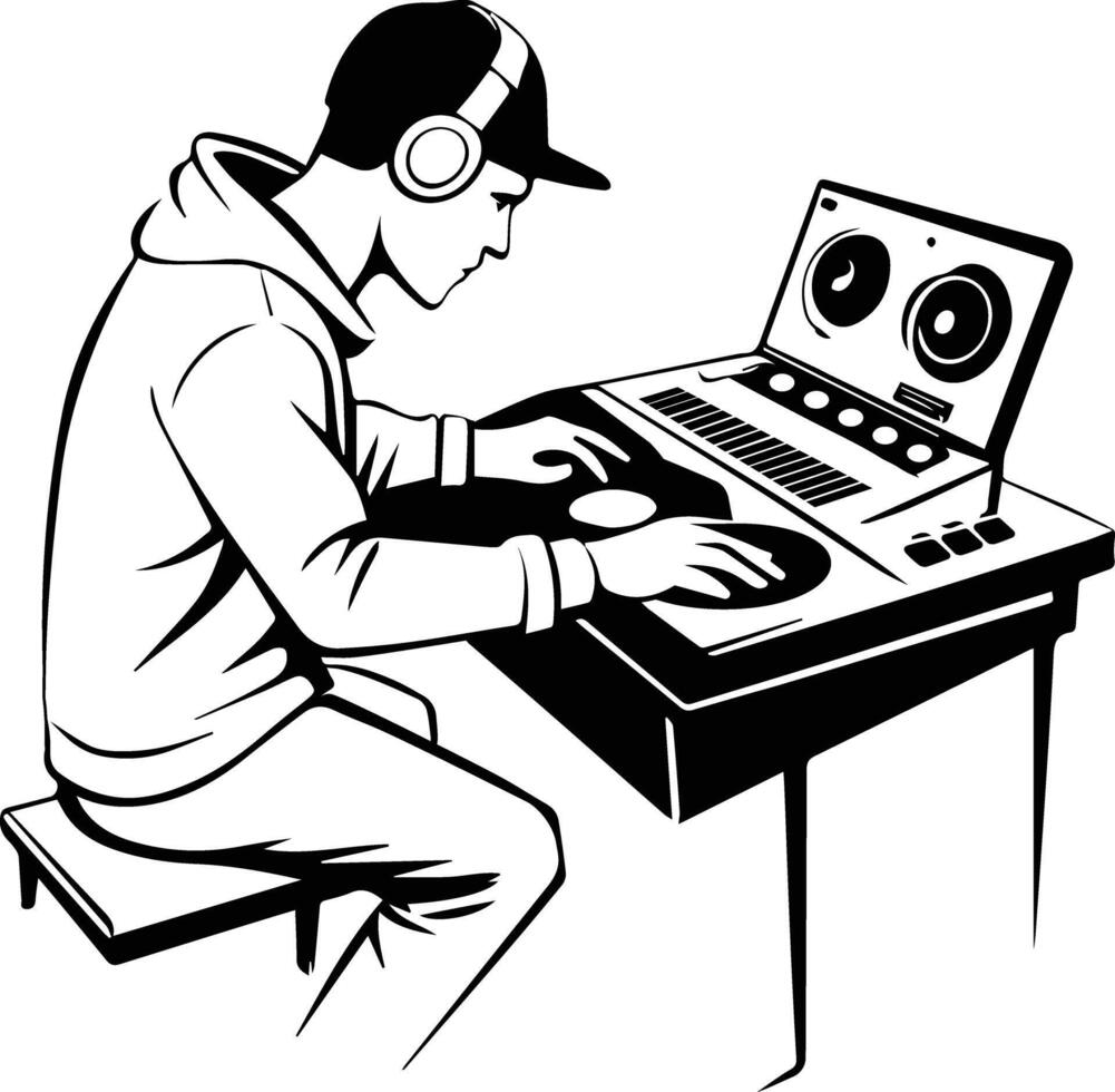 A hand drawn style illustration of recording music vector