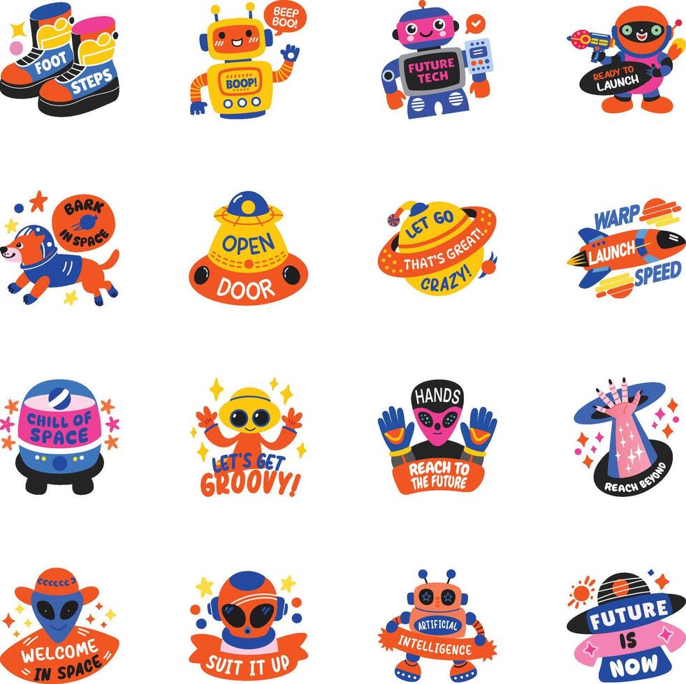 Set of Flat Style Alien Stickers vector