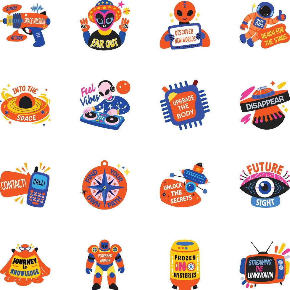 Bundle of Flat Style Extraterrestrial Stickers vector