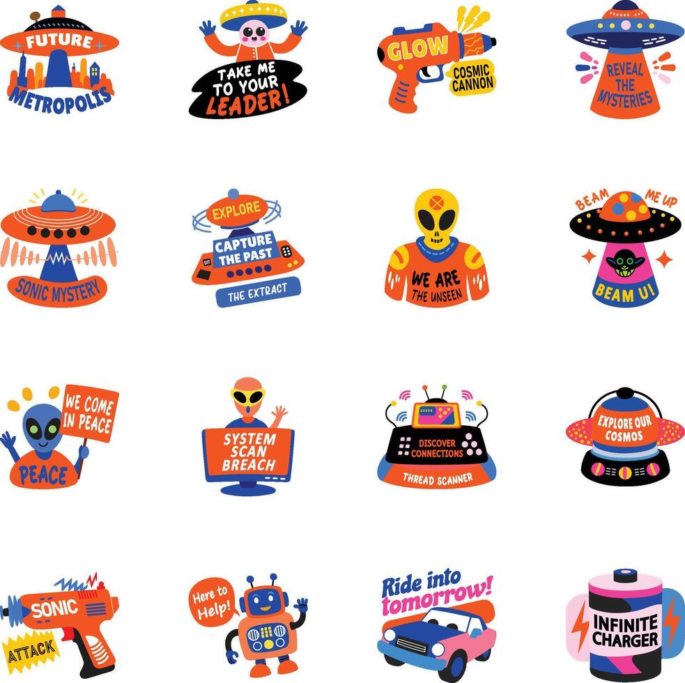 Collection of Space Flat Style Stickers vector