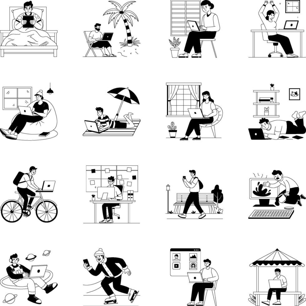 Latest Collection of Telecommuting Hand Drawn Illustrations vector