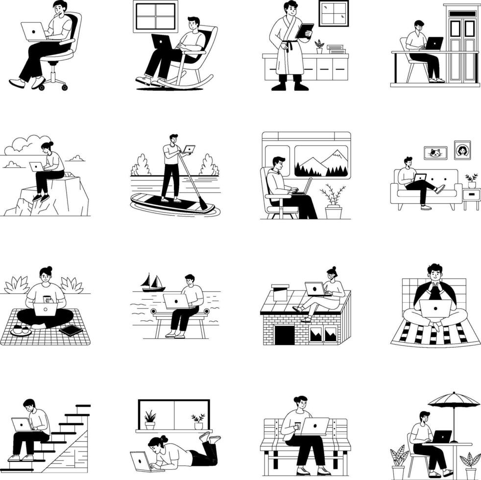 Pack of Telework Hand Drawn Illustrations vector