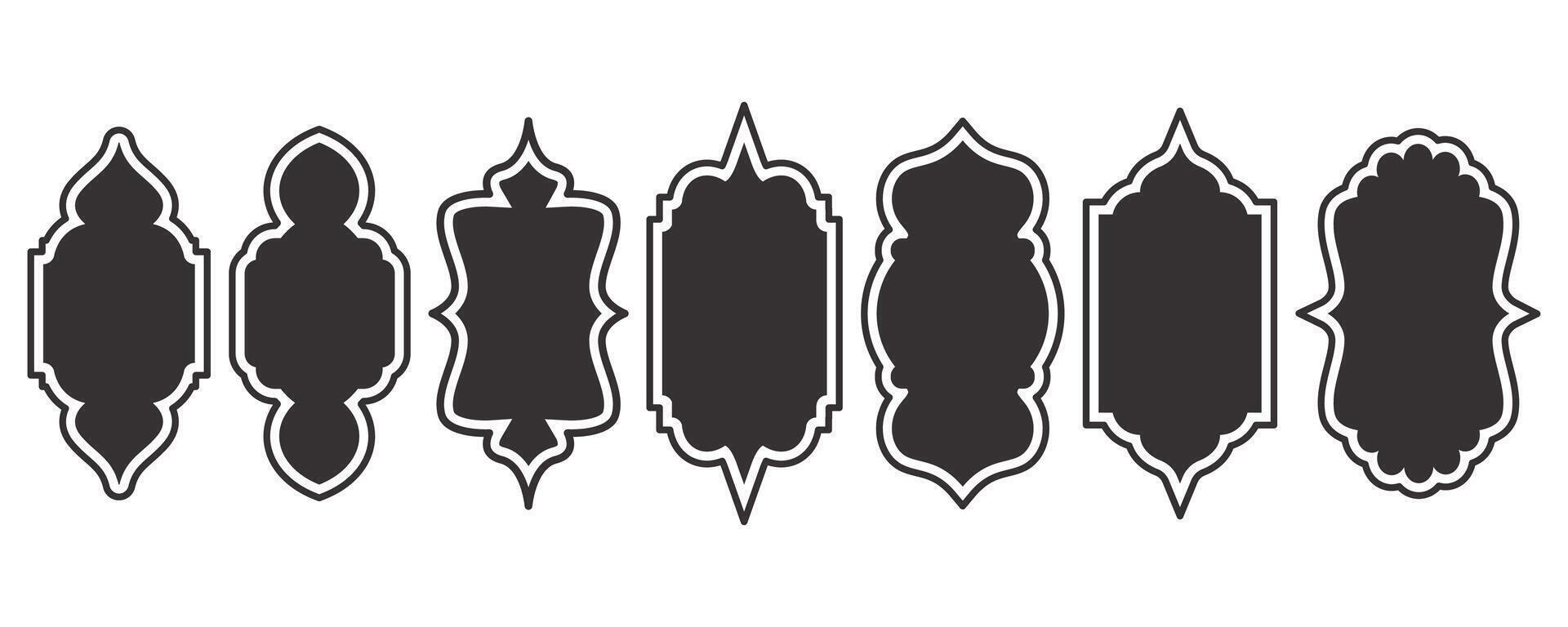 Islamic shapes Ramadan window frame design. Oriental architecture elements. Turkish and Indian ornament. Arabic door arch. vector