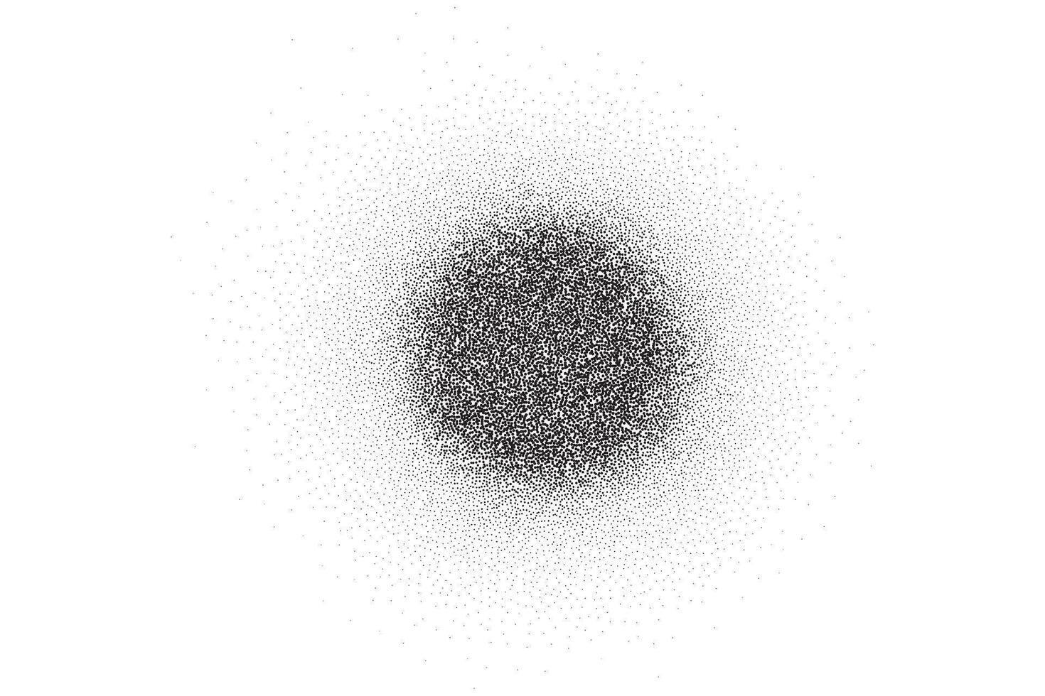 Noisy gradient shape. Grainy Spray paint spot. Dotted stipple circle element on white background. Black sand blob shadow. Diffuse fluid blurred texture. Abstract design vector