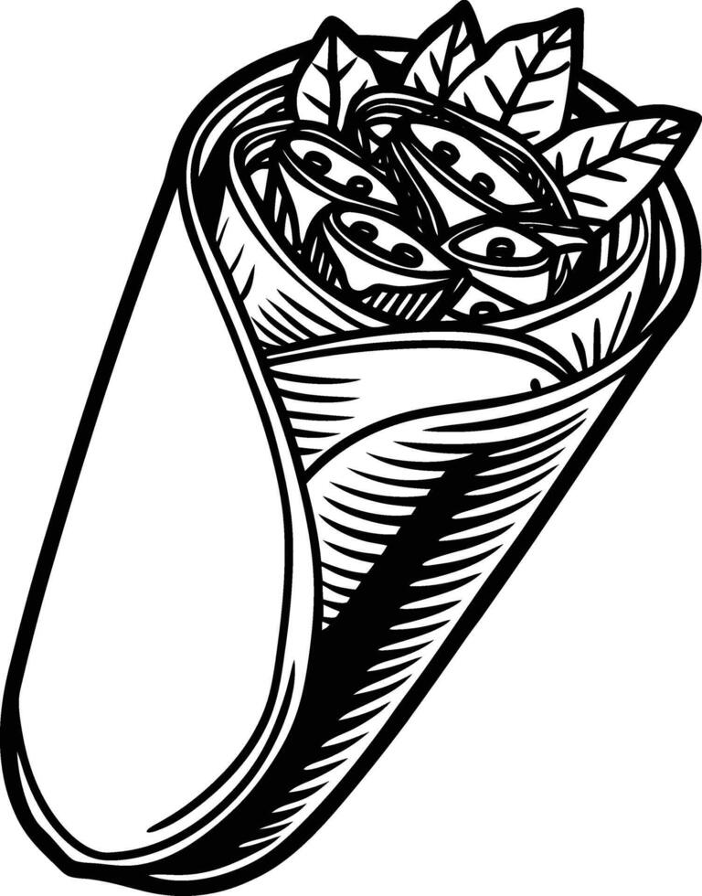 A black and white drawing of leafy vegetable roll vector