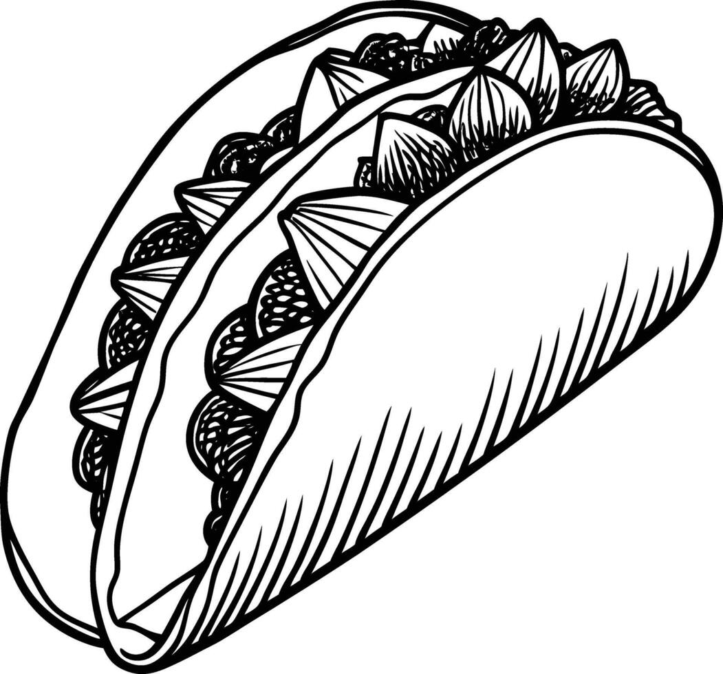 Black and white drawing of a tacos vector
