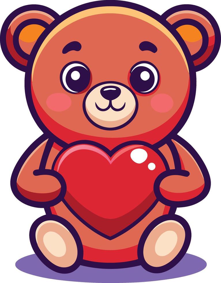Adorable cartoon illustration of a teddy bear holding a red heart vector