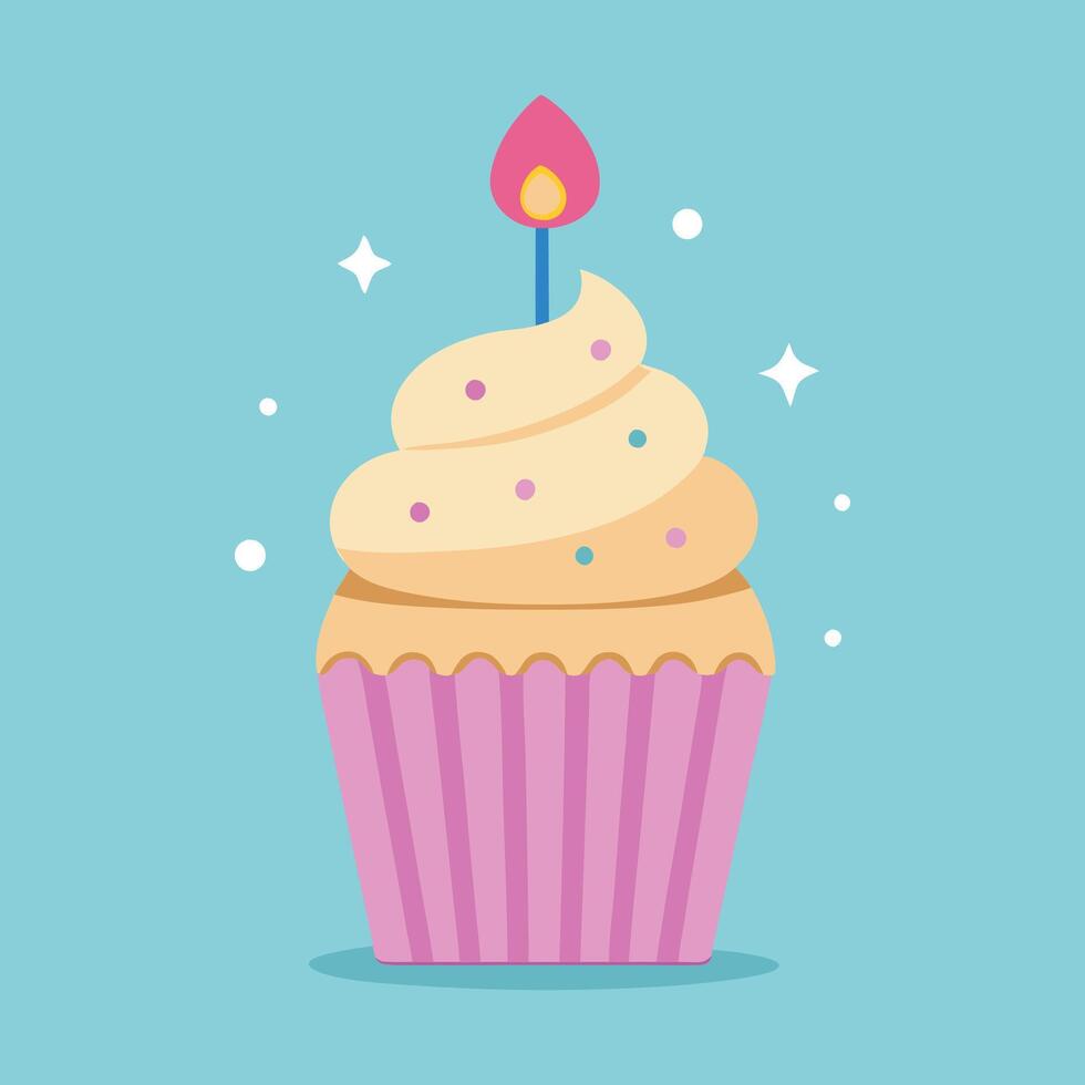 A cupcake with a candle vector