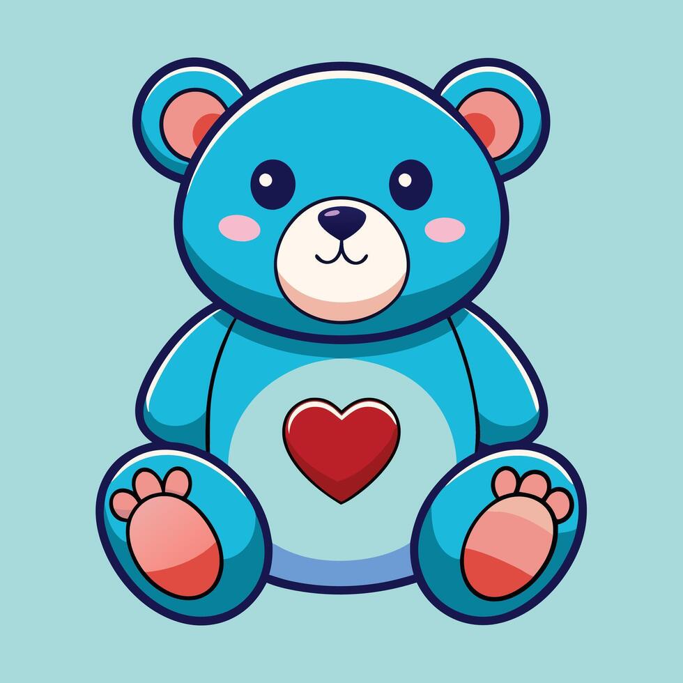 Illustration of a cute blue teddy bear holding a red heart vector
