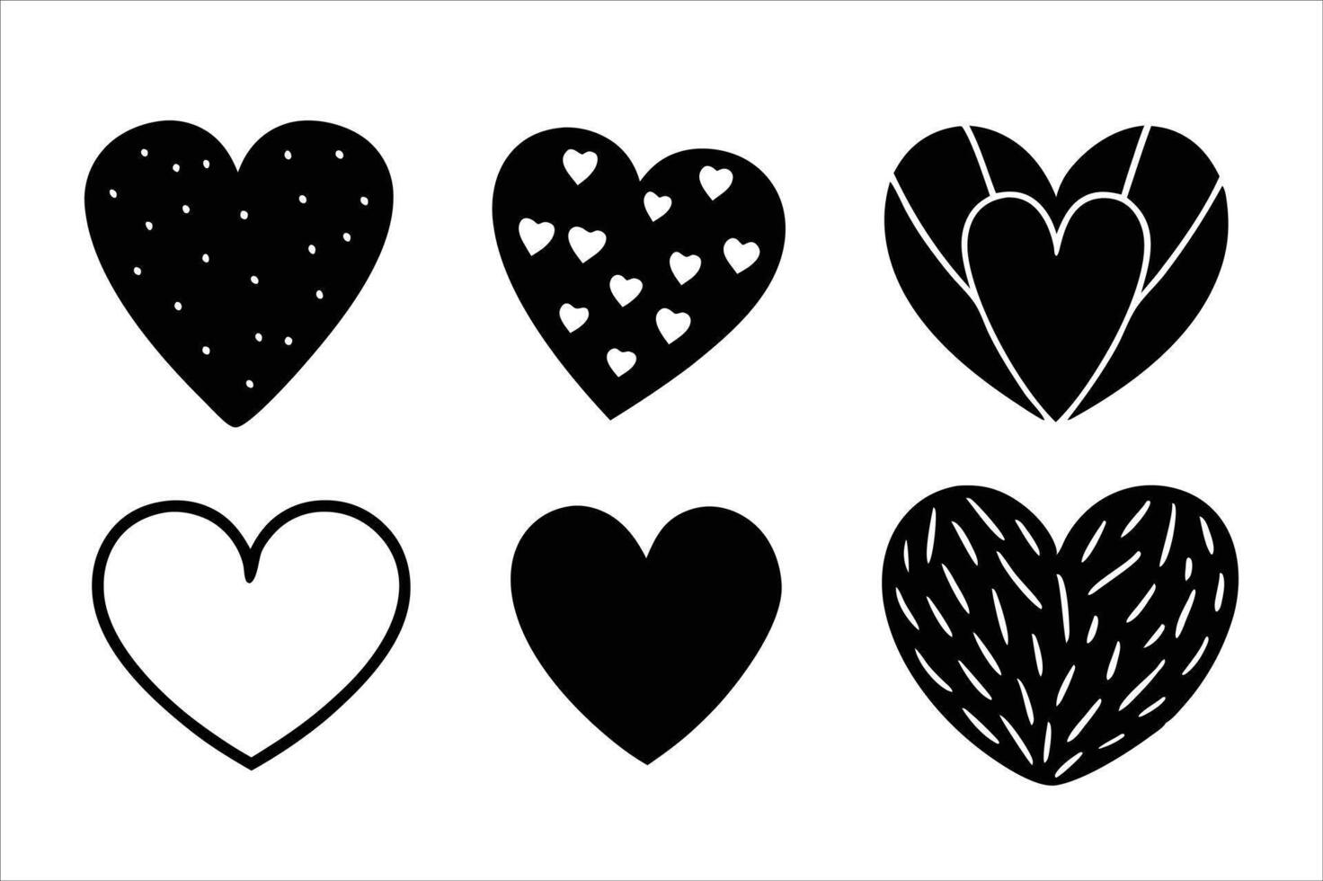 Heart shapes set of black and white clip art vector