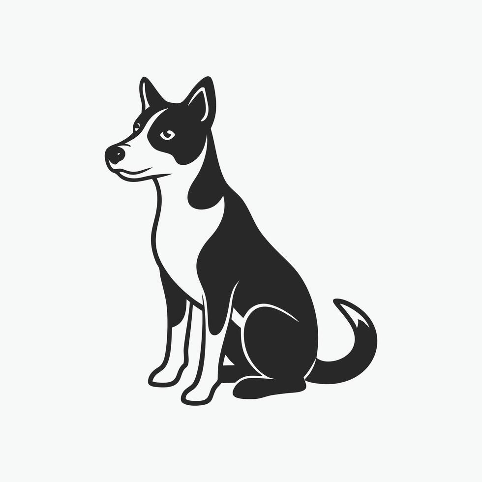 A black and white dog sitting on a white background vector