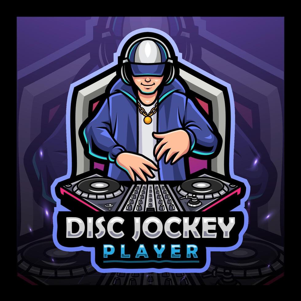 Disc jockey mascot e sport logo design vector