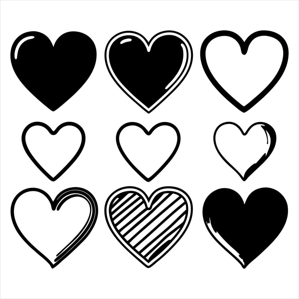 Black Silhouette Heart Icon Set on white background vector