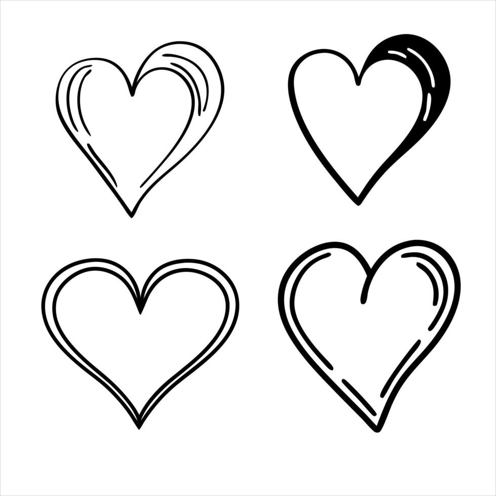 Heart icons, linear silhouette concept of love isolated on white background vector
