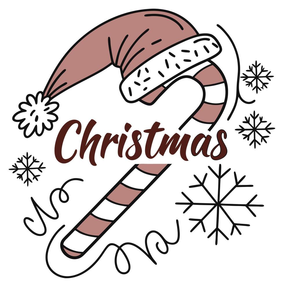 Christmas lettering with candy cane vector