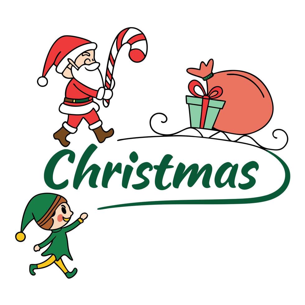 Christmas clipart with santa claus and elves vector