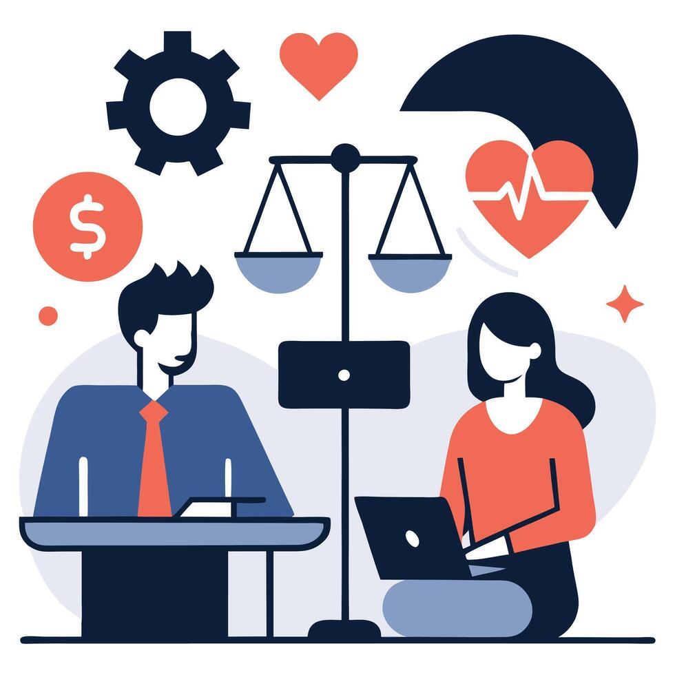 A man and woman sitting at a desk with a laptop and money vector