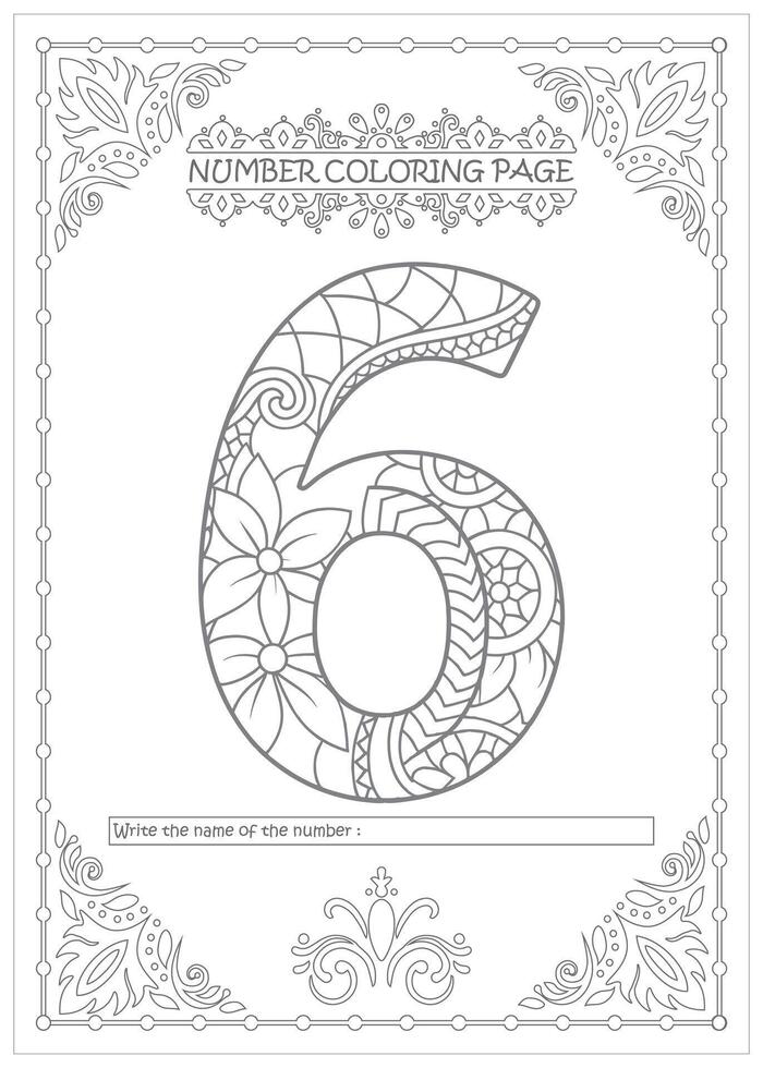 Number 6 coloring page for adults vector