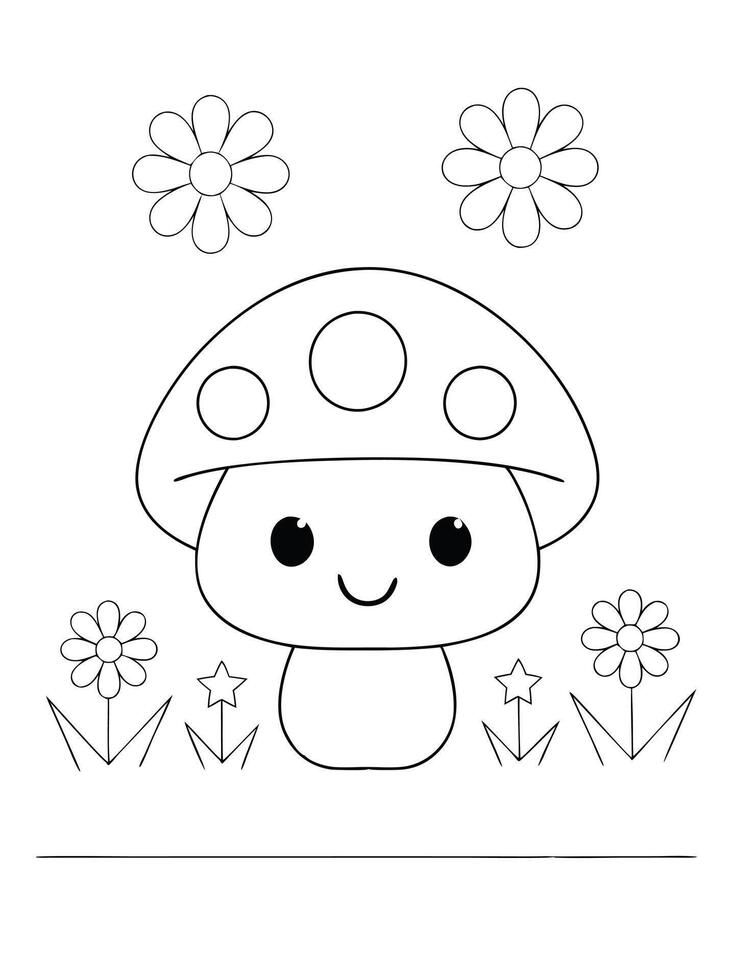 A coloring page with a cute mushroom vector