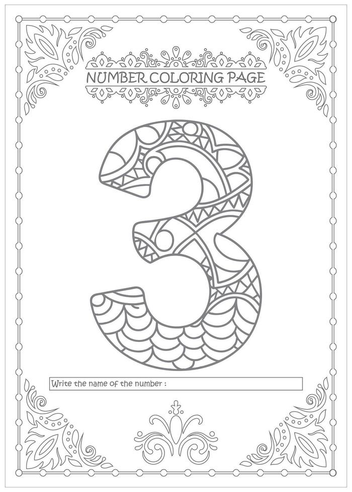 The number three coloring page vector