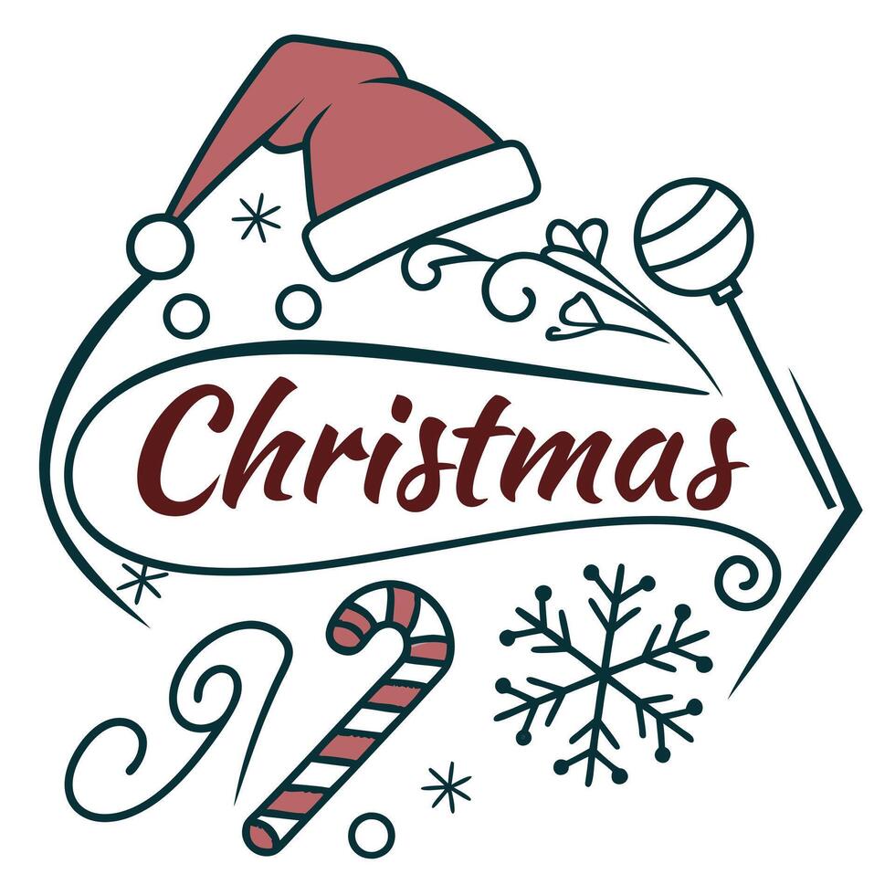 Christmas lettering with candy canes and other items vector