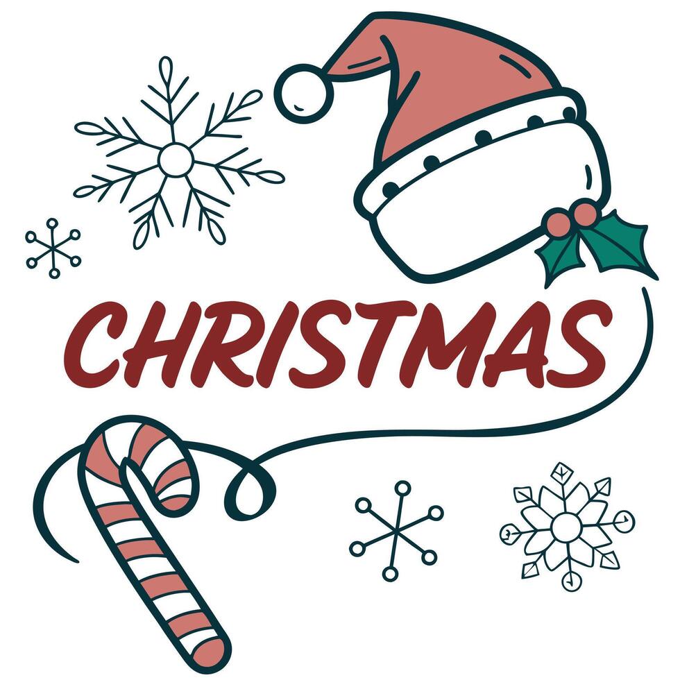 Christmas logo with candy cane and santa hat vector